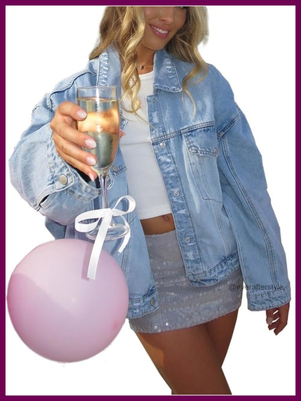 Oversized Distressed Denim Jacket Button Down Long Sleeve